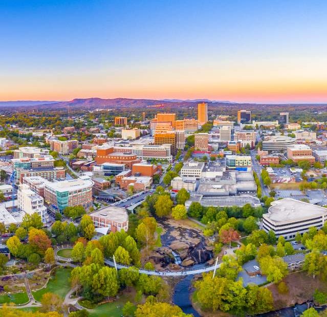 aerial view of downtown Greenville, SC