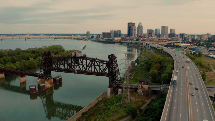 aeriel way of Louisville skyline looking from west to east