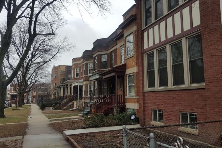 a Midwest neighborhood photo taken from the sidewalk